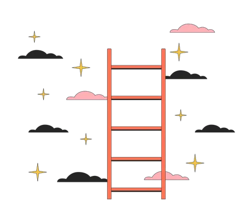 Ladder to stars clouds black and white 2D line cartoon object  Illustration