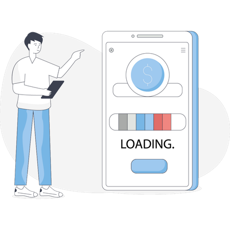 Ladebildschirm für eine mobile App mit Fortschrittsanzeige und App-Logo  Illustration