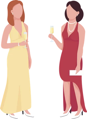 Ladies attending event and Drinking Alcohol Illustration