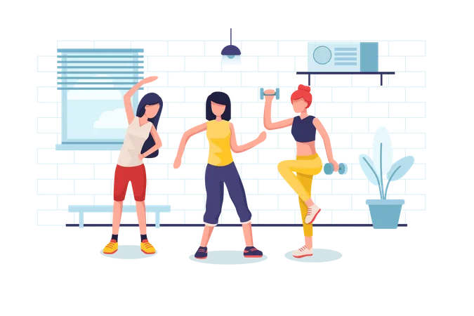 Ladies doing exercise and gym activity  Illustration