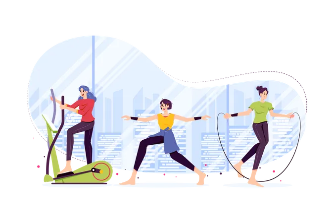 Ladies doing exercise and gym activity  Illustration