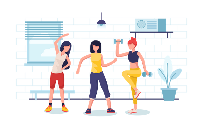 Ladies doing exercise and gym activity  Illustration