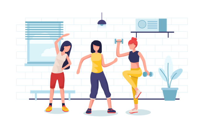 Ladies doing exercise and gym activity  Illustration