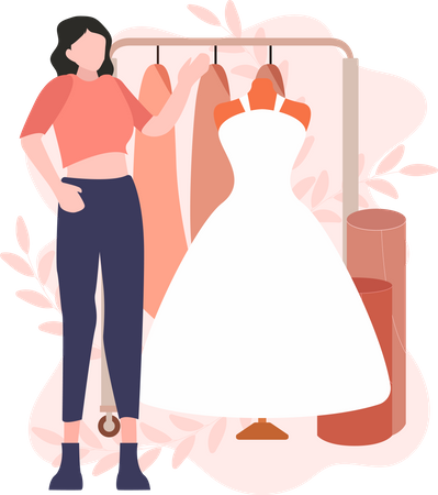 Ladies fashion designer with bridal dress  Illustration