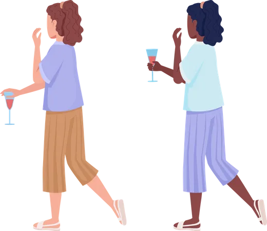 Ladies Holding Glass  Illustration