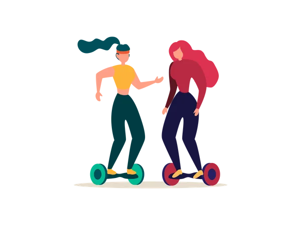 Ladies riding Hoverboard  Illustration