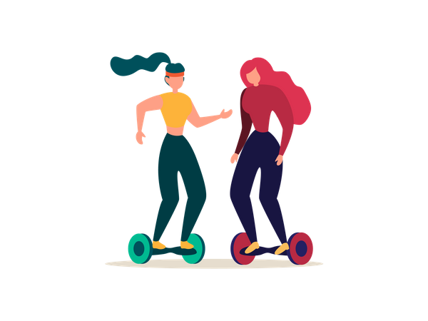 Ladies riding Hoverboard  Illustration