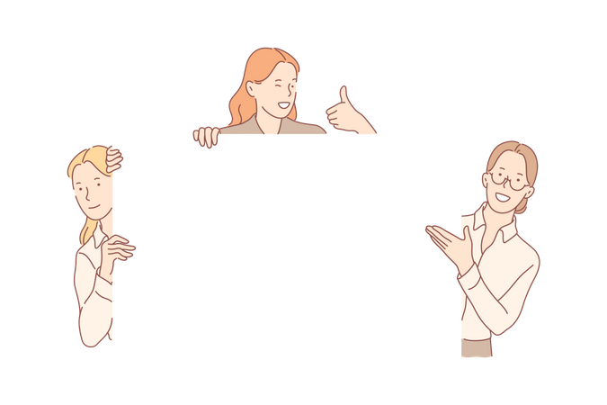 Ladies showing empty cardboard  Illustration