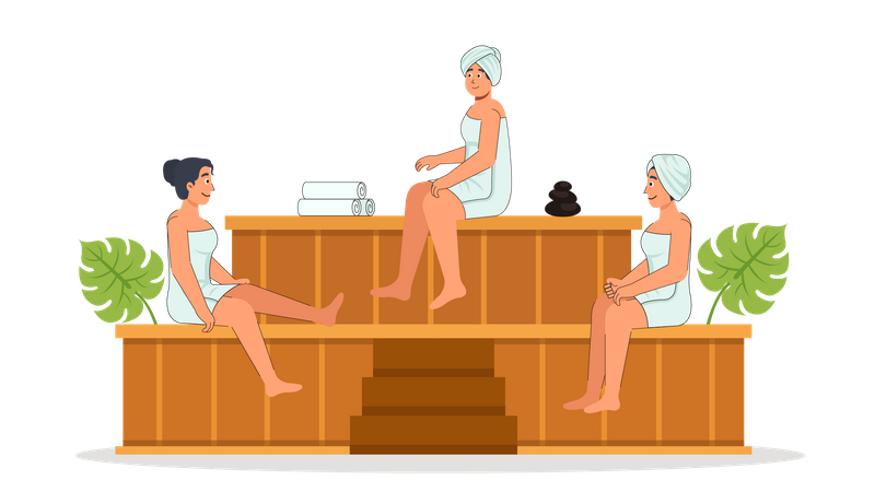Ladies sitting at spa sauna  Illustration
