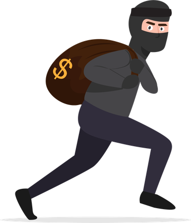Ladrão assaltou banco e está carregando saco cheio de dinheiro  Ilustração