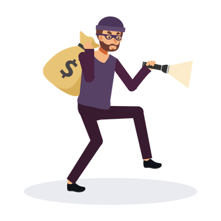 Ladrão correndo com saco de dinheiro  Ilustração