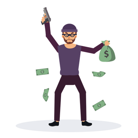 Ladrón sosteniendo bolsa de dinero  Ilustración