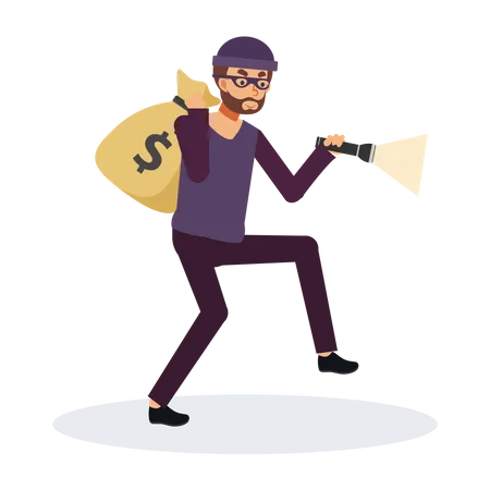 Ladrón corriendo con bolsa de dinero  Ilustración