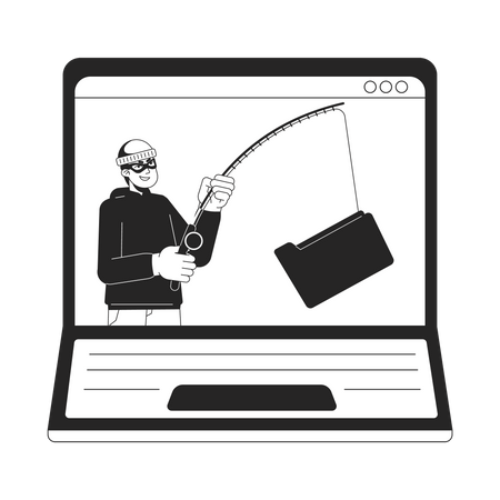 Ladrón enganchando la pantalla del portátil de la carpeta  Ilustración