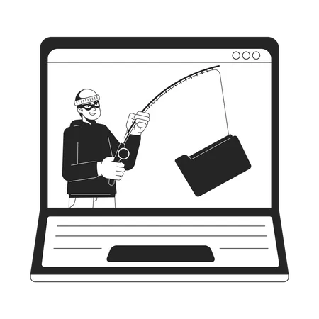 Ladrón enganchando la pantalla del portátil de la carpeta  Ilustración