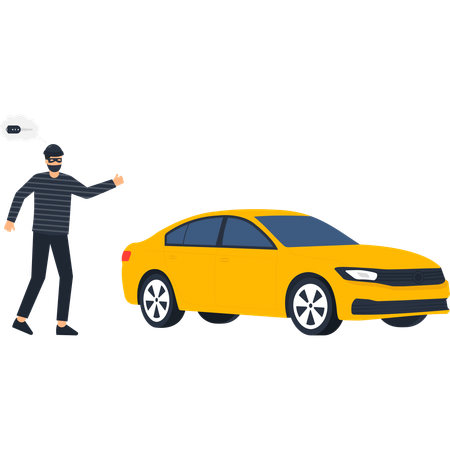 Ladrón robando coche  Ilustración