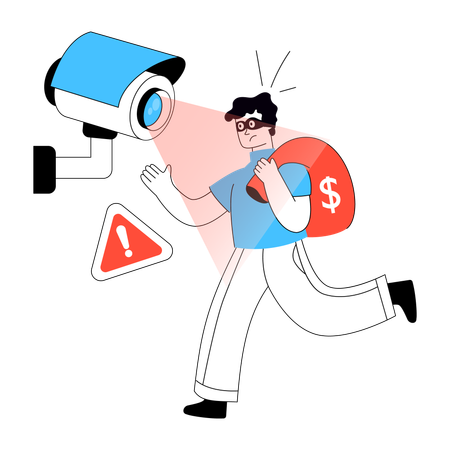 Ladrón vigila cámara de seguridad  Ilustración