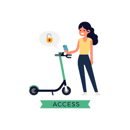 Lady Accessing Rental Electric Scooter Illustration