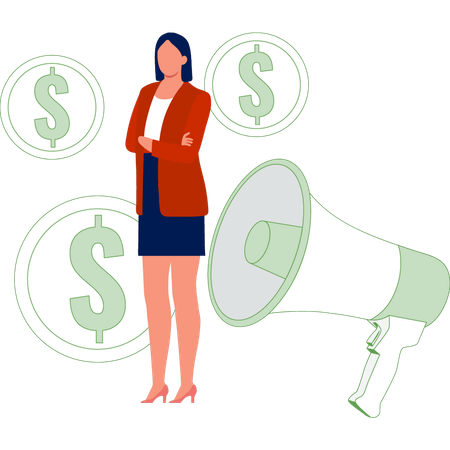 Lady announcing about cash  Illustration