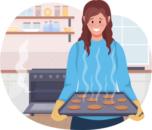 Lady baking cookies Illustration