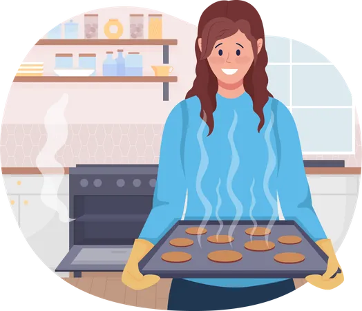 Lady baking cookies  Illustration