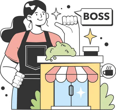 Lady boss at cafe  Illustration