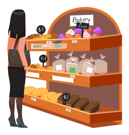 Lady buying fresh bakery product  Illustration