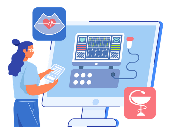 Lady cardiologist conducts cardiogram  Illustration