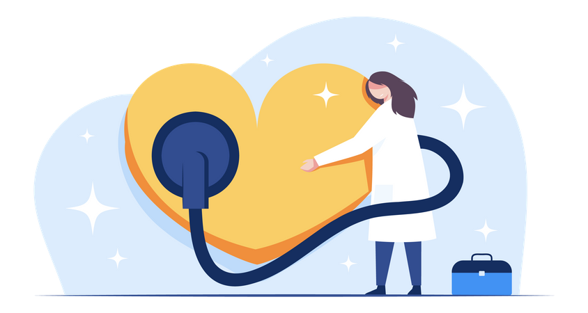 Lady cardiologist doing heart checkup  イラスト