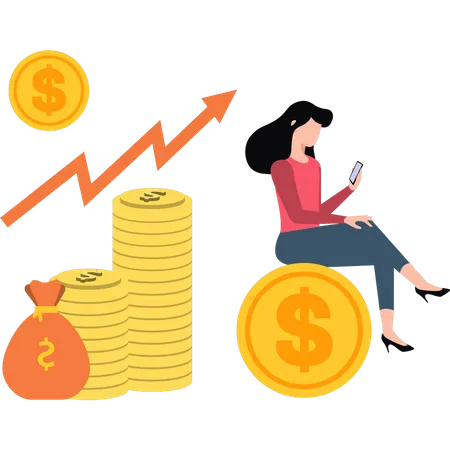 Lady checking financial growth on mobile  Illustration