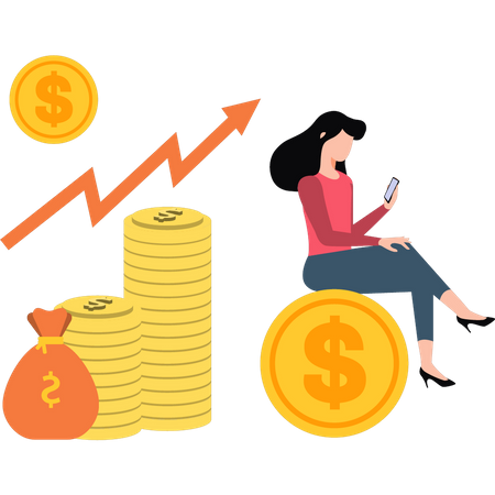 Lady checking financial growth on mobile  Illustration