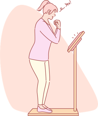 Lady checking weight on weight scale  Illustration