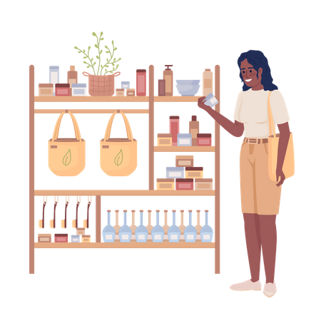 Lady choosing organic cosmetics  Illustration