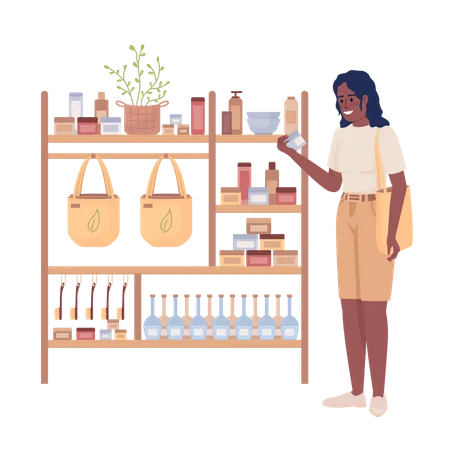 Lady choosing organic cosmetics  Illustration
