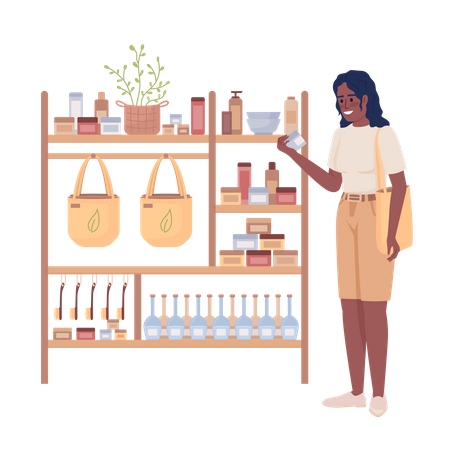 Lady choosing organic cosmetics  Illustration