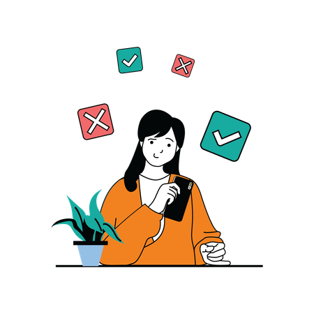 Lady choosing review right and wrong  Illustration