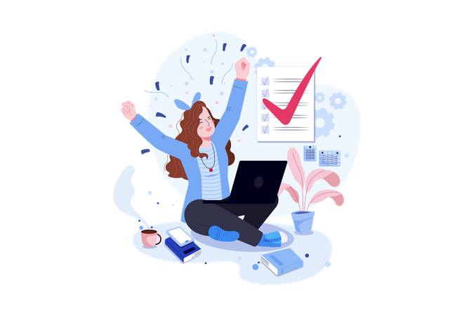 Lady Completed all of her business Tasks Illustration