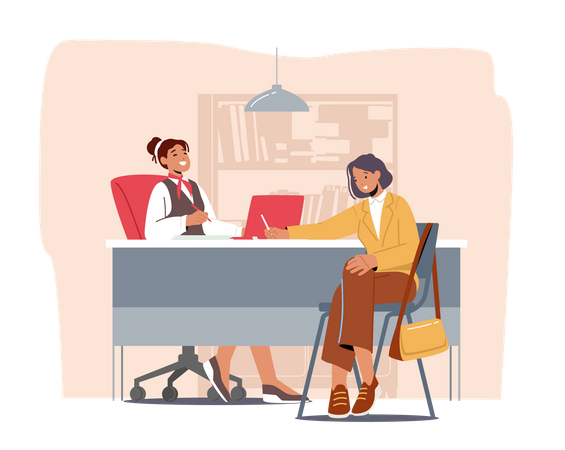 Lady Consulting At Reception Illustration