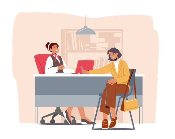 Lady Consulting At Reception  Illustration