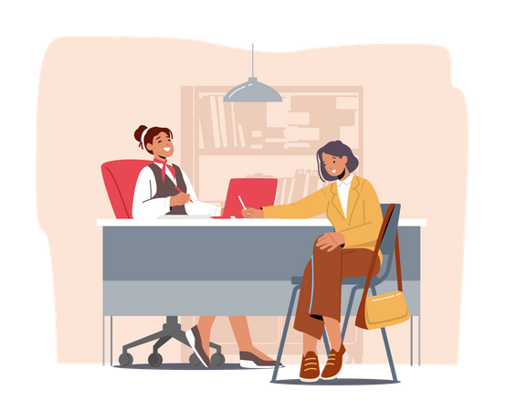 Lady Consulting At Reception  Illustration