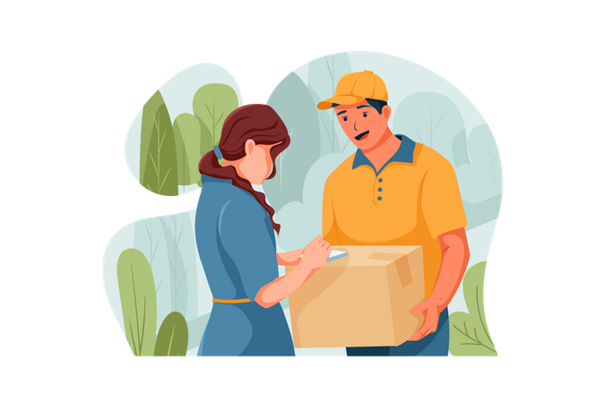 Lady customer is checking her order  Illustration