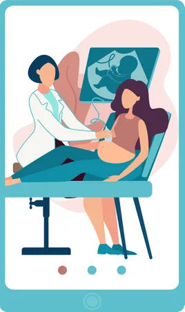 Lady Doctor checking pregnant lady online  Illustration