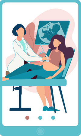 Lady Doctor checking pregnant lady online  일러스트레이션