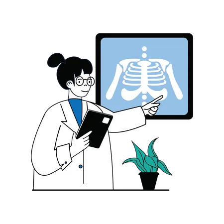 Lady doctor doing inspection of bone x-ray  Illustration