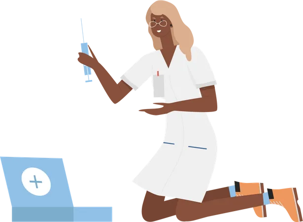Lady doctor holding injection  Illustration