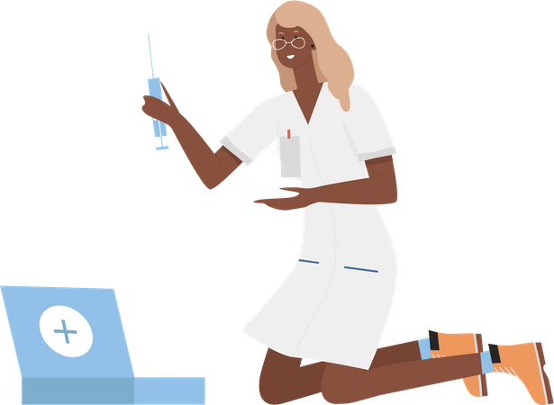 Lady doctor holding injection  Illustration