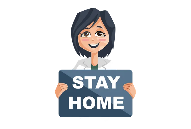 Lady Doctor Holding Stay Home Board  Illustration