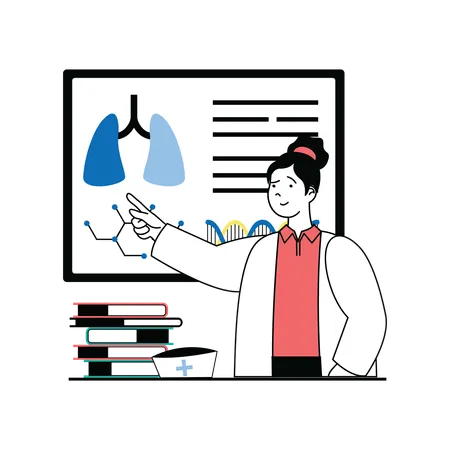 Lady doctor presenting lungs information on screen  Illustration