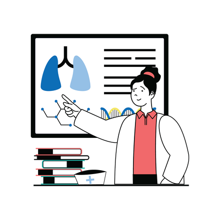 Lady doctor presenting lungs information on screen  Illustration