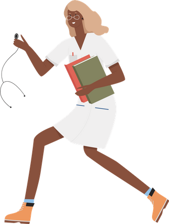 Lady doctor with books running  Illustration